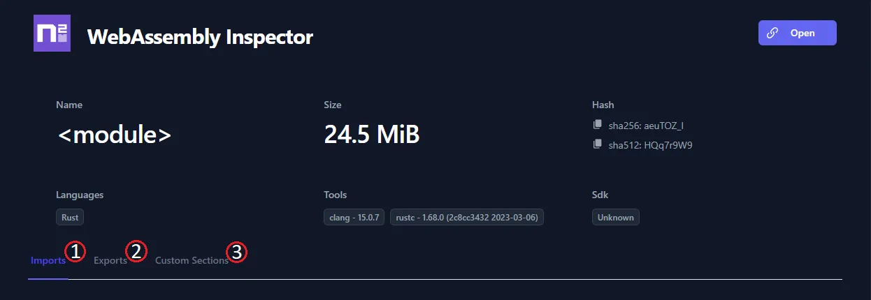 The WASM Analyzer sidebar